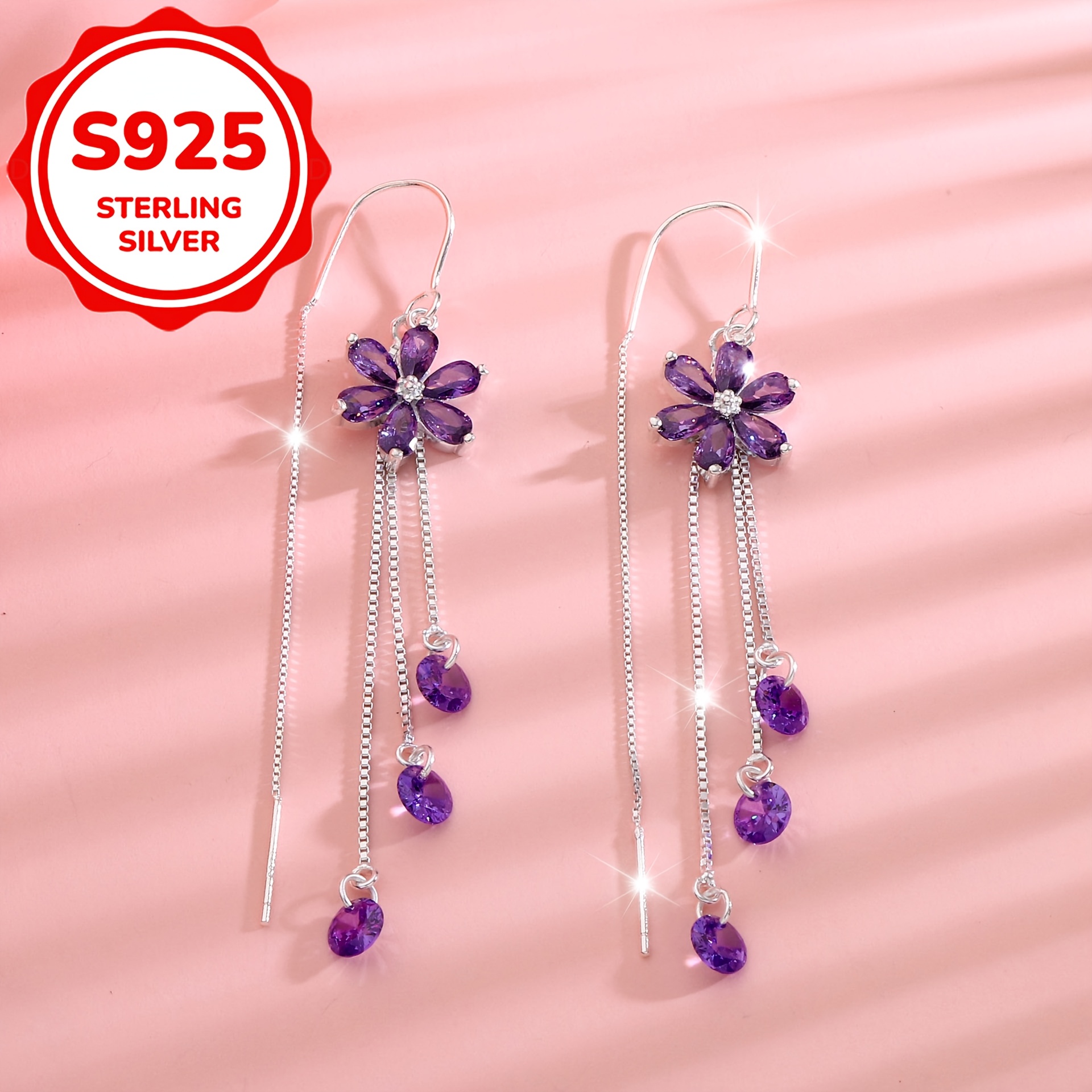2pcs Women's Fashion Stud Earrings, S925 Silver Flower Tassel